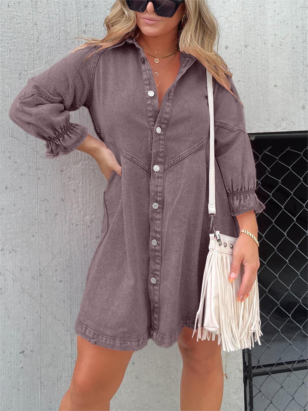 JANINE | LONG SLEEVE WASHED DENIM DRESS SALE