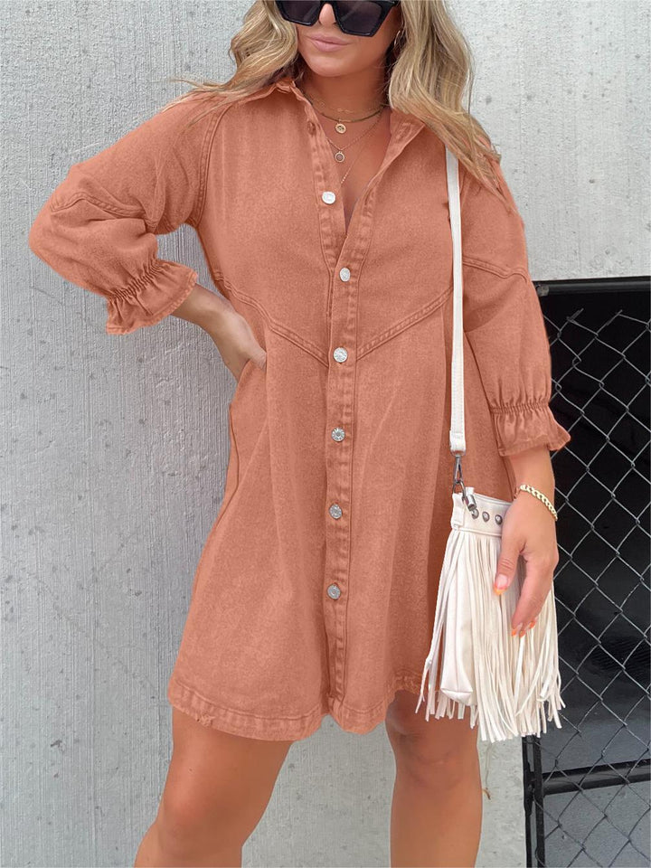 JANINE | LONG SLEEVE WASHED DENIM DRESS SALE