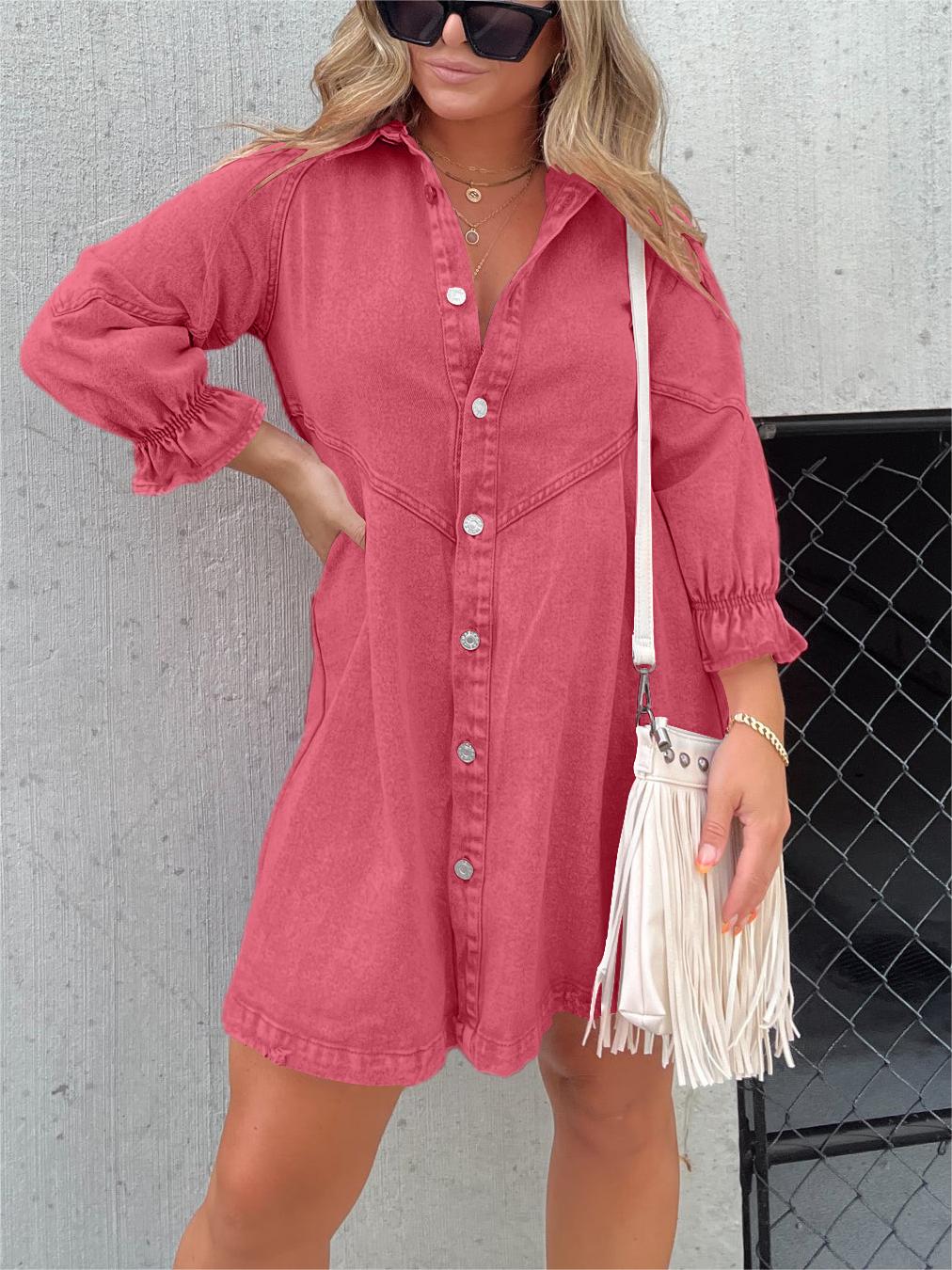 JANINE | LONG SLEEVE WASHED DENIM DRESS SALE