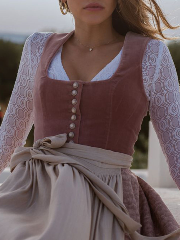 Vintage Schlichtes Midi Dirndl mit Biesensaum