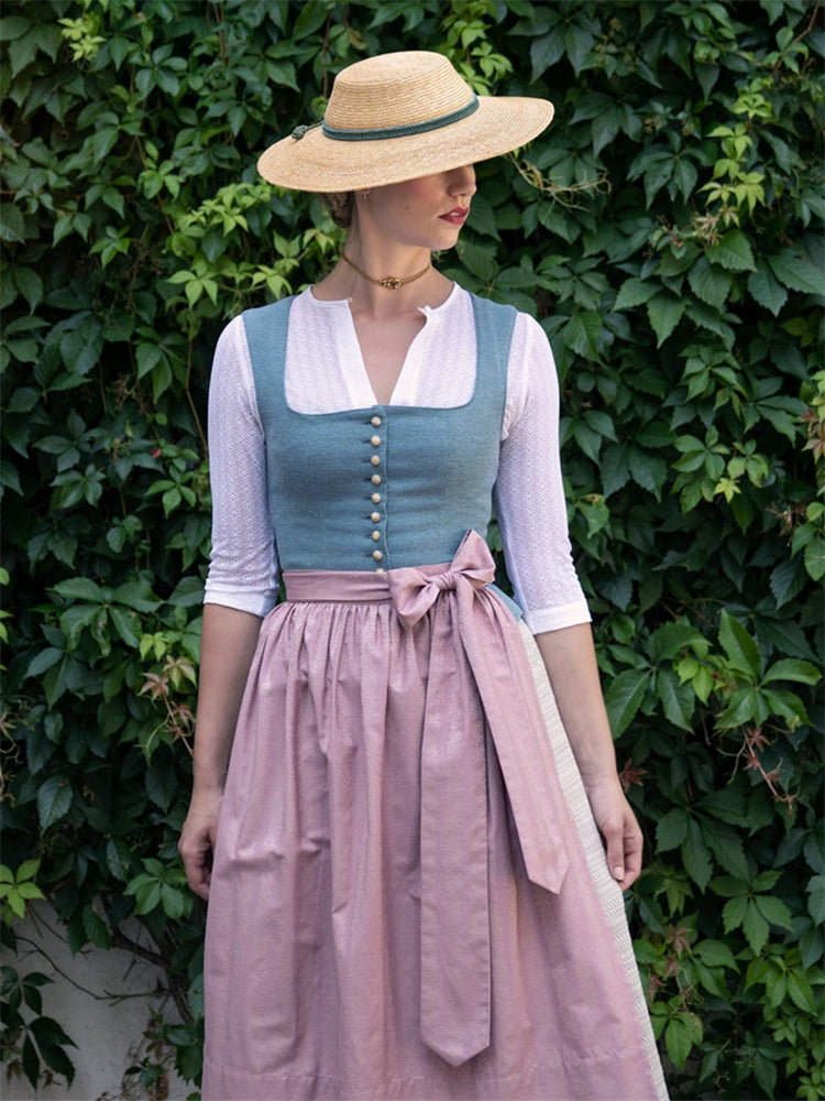 Edles, schlichtes Maxi-Dirndl in Kontrastfarbe