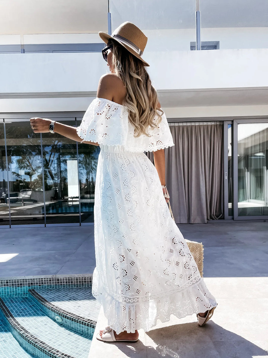 JANELLE - OFF SHOULDER SUMMER BOHO WHITE DRESS SALE