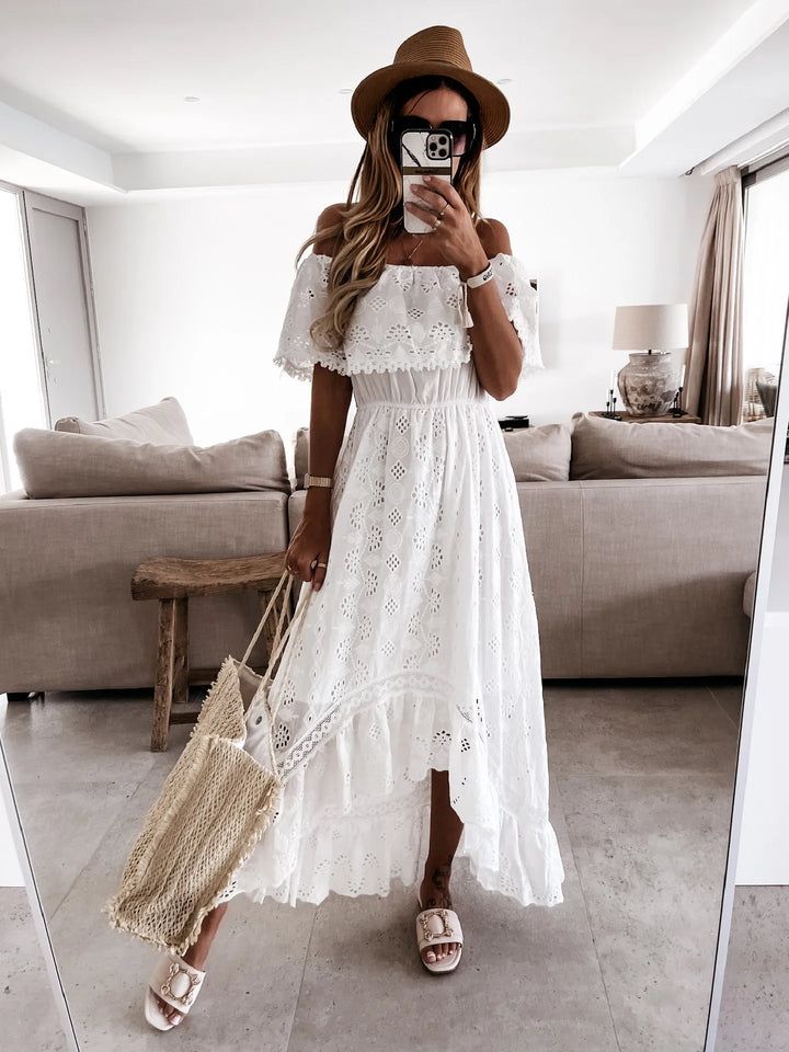 JANELLE - OFF SHOULDER SUMMER BOHO WHITE DRESS SALE