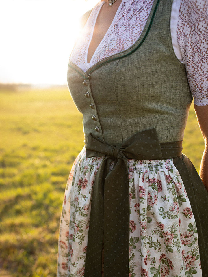 Blumenmuster Leinenmischung Vintage Dirndl