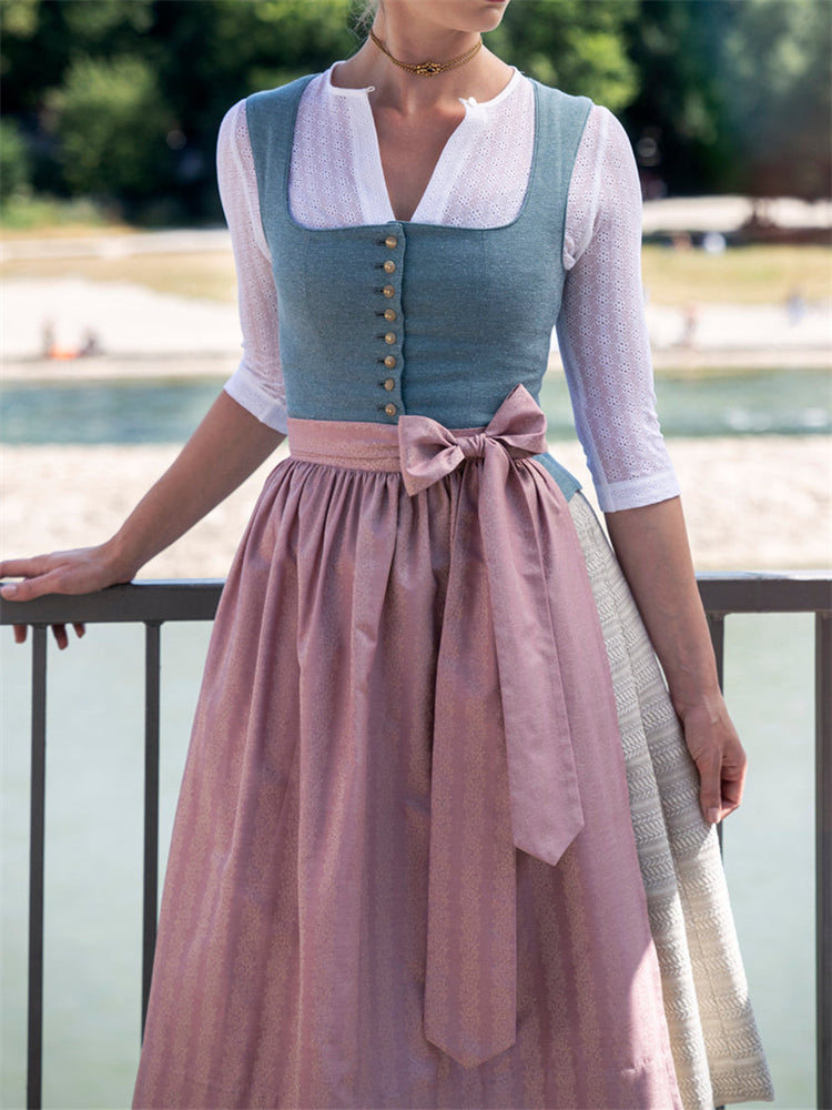 Edles, schlichtes Maxi-Dirndl in Kontrastfarbe